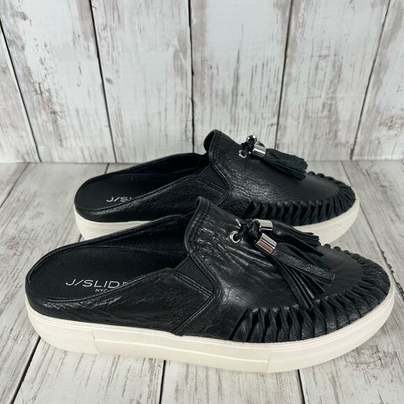 J/SLIDES NYC ANDIE BLACK LEATHER PLATFORM SLIP-ON SNEAKERS SIZE 6.5 NEW - Picture 3 of 7